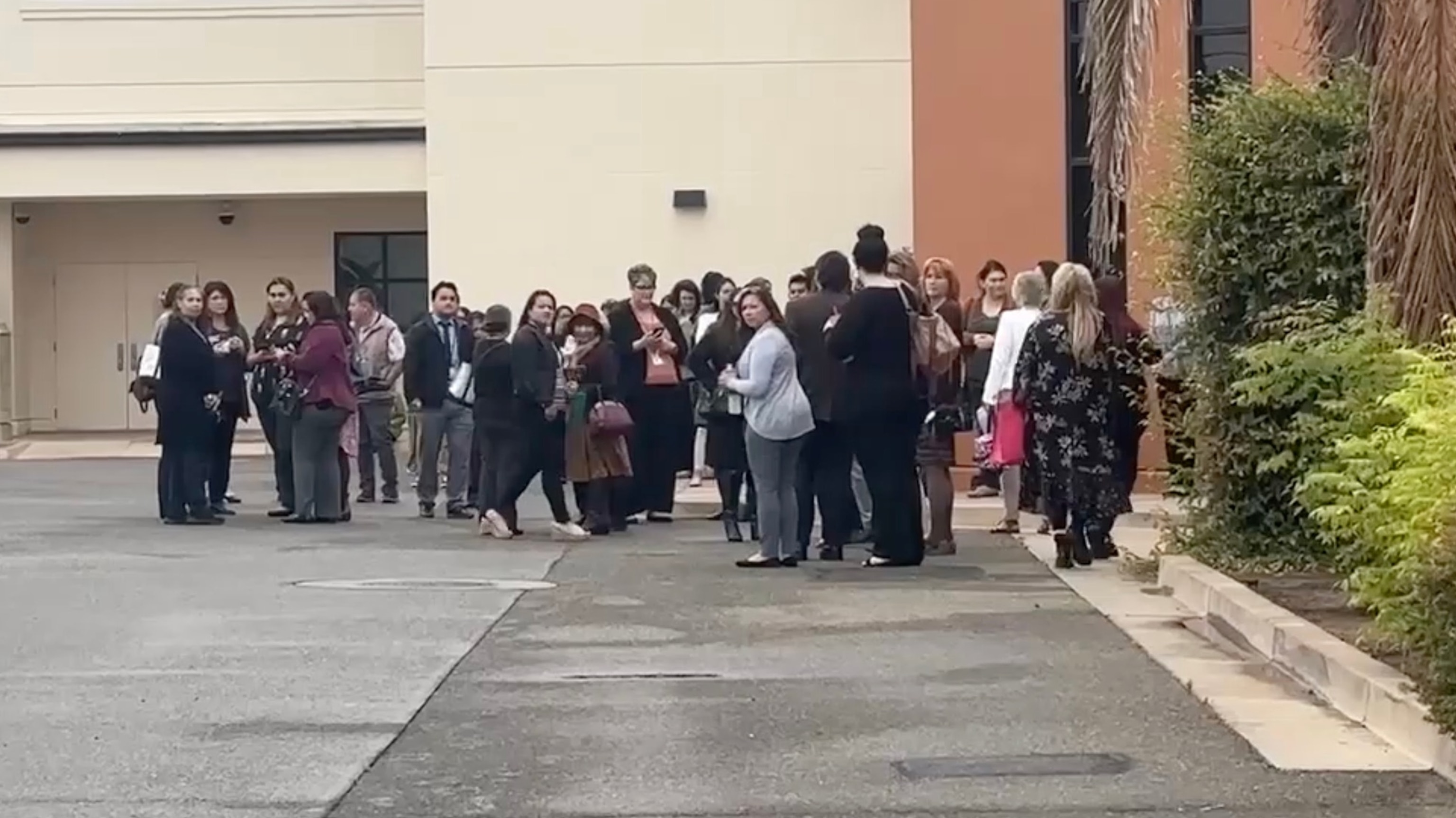 PHOTO: People leave the Santa Maria Courthouse after two people suffered non-life-threatening injuries from an explosion at the courthouse in Santa Barbara County, Calif., Sept. 25, 2024.