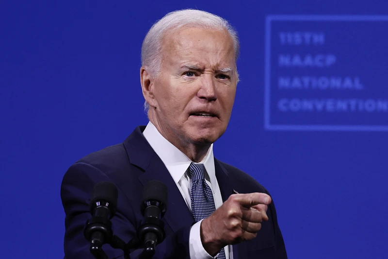 LAS VEGAS, NEVADA - JULY 16: U.S. President Joe Biden speaks at the 115th NAACP National Convention at the Mandalay Bay Convention Center on July 16, 2024 in Las Vegas, Nevada. Biden returned to the campaign trail, delivering remarks at the NAACP convention today, before tomorrow's appearance at the UnidosUS Annual Conference during a campaign swing through the battleground state of Nevada. (Photo by Mario Tama/Getty Images)