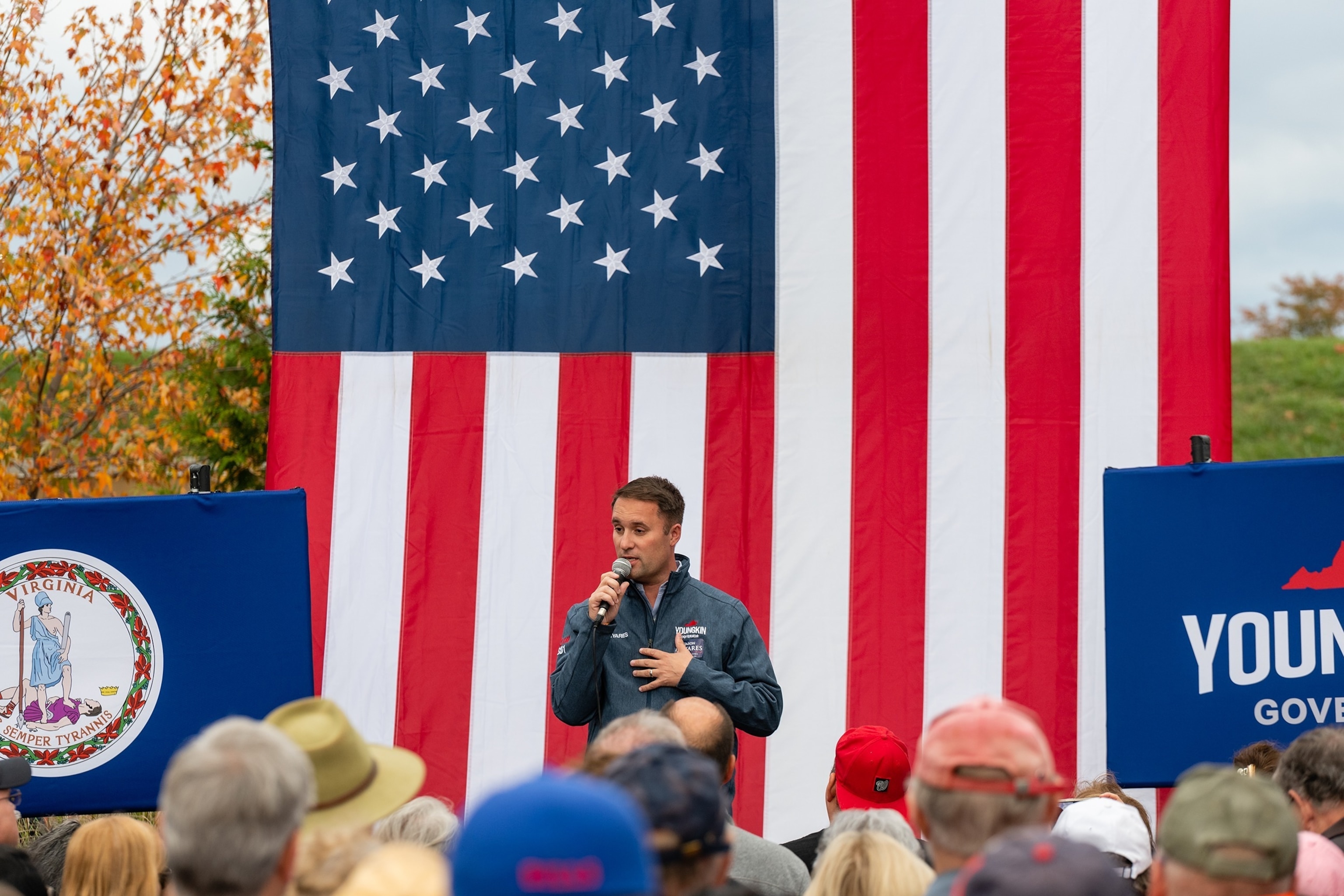 PHOTO: Jason Miyares, Republican attorney general for Virginia, speaks during a campaign stop for Glenn Youngkin, Republican gubernatorial candidate for Virginia in Chantilly, Va., Oct. 30, 2021. 