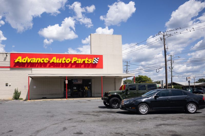 WASHINGTON, DC - AUGUST 22: An Advance Auto Parts location is seen on August 22, 2024 in Takoma Park, Maryland. Advance Auto Parts has announced the sale of its Worldpac subsidiary to the Carlyle Group for $1.5 billion in cash, as part of its continued efforts to streamline operations. (Photo by Tierney L. Cross/Getty Images)