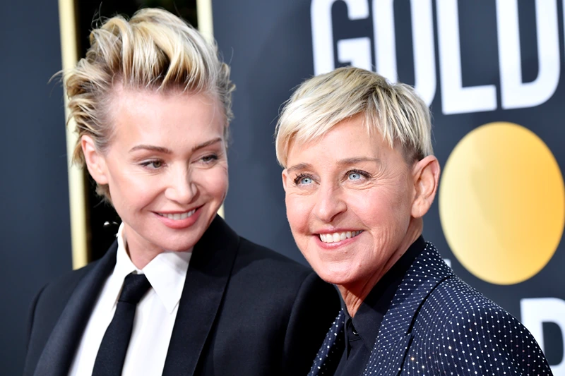 BEVERLY HILLS, CALIFORNIA - JANUARY 05: (L-R) Portia de Rossi and Ellen DeGeneres attends the 77th Annual Golden Globe Awards at The Beverly Hilton Hotel on January 05, 2020 in Beverly Hills, California. (Photo by Frazer Harrison/Getty Images)