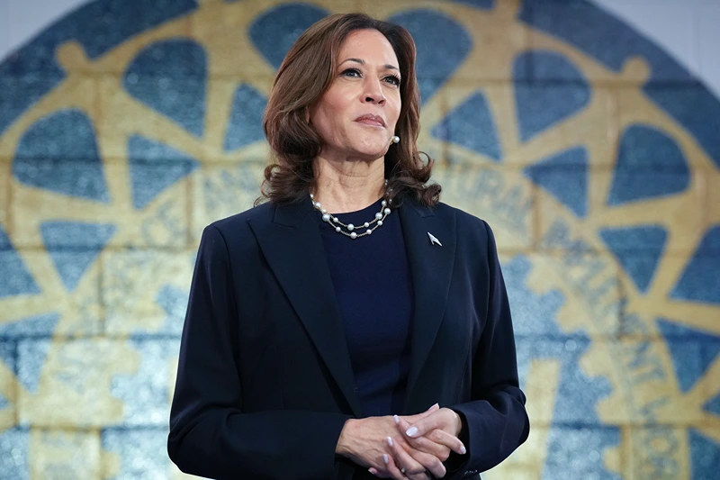 Democratic presidential candidate U.S. Vice President Kamala Harris waits to speak at a campaign rally at United Auto Workers Local 900 on August 8, 2024 in Wayne, Michigan. Kamala Harris and her newly selected running mate Tim Walz are campaigning across the country this week. (Photo by Andrew Harnik/Getty Images)