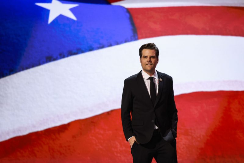 MILWAUKEE, WISCONSIN - JULY 16: U.S. Rep. Matt Gaetz (R-FL) is seen on the second day of the Republican National Convention at the Fiserv Forum on July 16, 2024 in Milwaukee, Wisconsin. Delegates, politicians, and the Republican faithful are in Milwaukee for the annual convention, concluding with former President Donald Trump accepting his party's presidential nomination. The RNC takes place from July 15-18. (Photo by Joe Raedle/Getty Images)