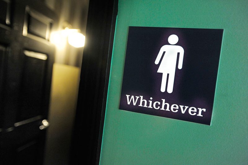 DURHAM, NC - MAY 11: A gender neutral sign is posted outside a bathrooms at Oval Park Grill on May 11, 2016 in Durham, North Carolina. Debate over transgender bathroom access spreads nationwide as the U.S. Department of Justice countersues North Carolina Governor Pat McCrory from enforcing the provisions of House Bill 2 (HB2) that dictate what bathrooms transgender individuals can use. (Photo by Sara D. Davis/Getty Images)