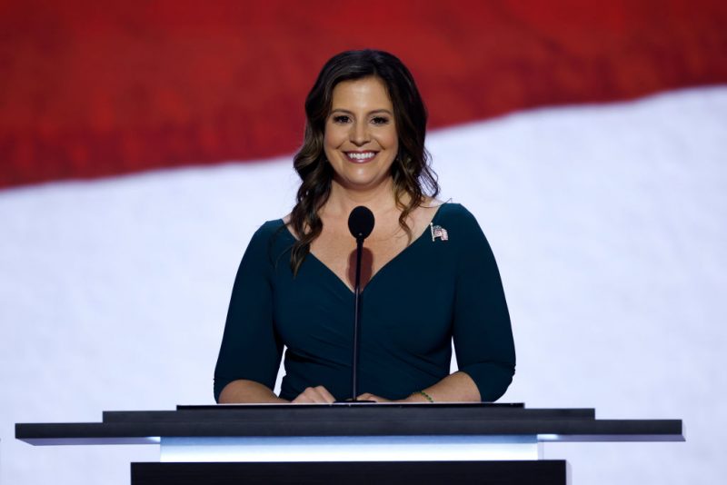 MILWAUKEE, WISCONSIN - JULY 16: House Republican Conference Chair Rep. Elise Stefanik (R-NY) speaks on stage on the second day of the Republican National Convention at the Fiserv Forum on July 16, 2024 in Milwaukee, Wisconsin. Delegates, politicians, and the Republican faithful are in Milwaukee for the annual convention, concluding with former President Donald Trump accepting his party's presidential nomination. The RNC takes place from July 15-18. (Photo by Chip Somodevilla/Getty Images)