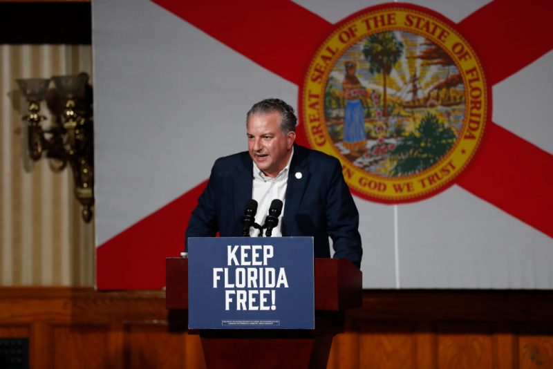 ORLANDO, FL - NOVEMBER 07: Florida Chief Financial Officer Jimmy Patronis speaks before introducing Florida Gov. Ron DeSantis during a rally for Florida Republicans at the Cheyenne Saloon on November 7, 2022 in Orlando, Florida. DeSantis faces former Democratic Gov. Charlie Crist in tomorrow's general election. (Photo by Octavio Jones/Getty Images)