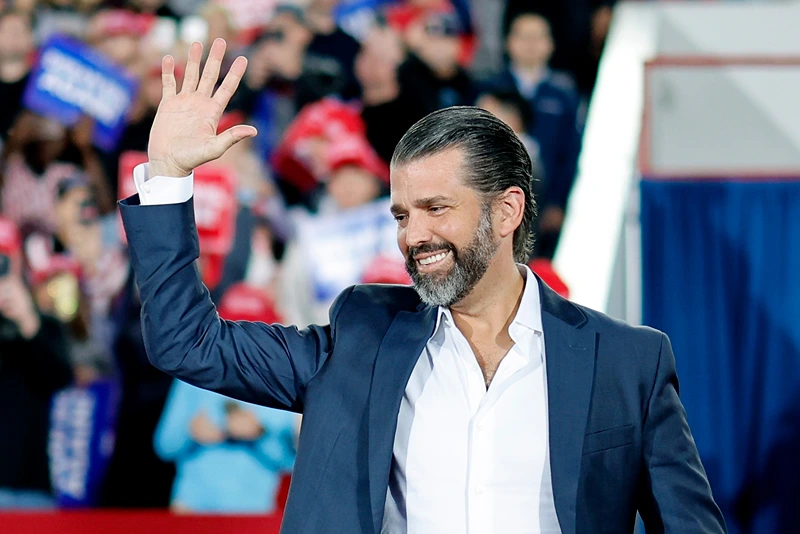 Donald Trump Jr. takes the stage as Republican presidential nominee, former U.S. President Donald Trump holds a campaign rally at the J.S. Dorton Arena on November 04, 2024 in Raleigh, North Carolina. With one day left before the general election, Trump is campaigning for re-election in the battleground states of North Carolina, Pennsylvania and Michigan. (Photo by Chip Somodevilla/Getty Images)