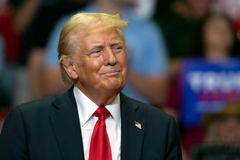 GRAND RAPIDS, MICHIGAN - JULY 20: Republican Presidential nominee former President Donald J. Trump holds his first public campaign rally with his running mate, Vice Presidential nominee U.S. Senator J.D. Vance (R-OH) (not pictured), at the Van Andel Arena on July 20, 2024 in Grand Rapids, Michigan. This is also Trump's first public rally since he was shot in the ear during an assassination attempt in Pennsylvania on July 13. Photo by Bill Pugliano/Getty Images)