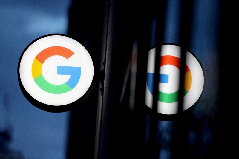 FILE PHOTO: The logo of Google LLC is seen at the Google Store Chelsea in Manhattan, New York City, U.S., November 17, 2021. REUTERS/Andrew Kelly/File Photo