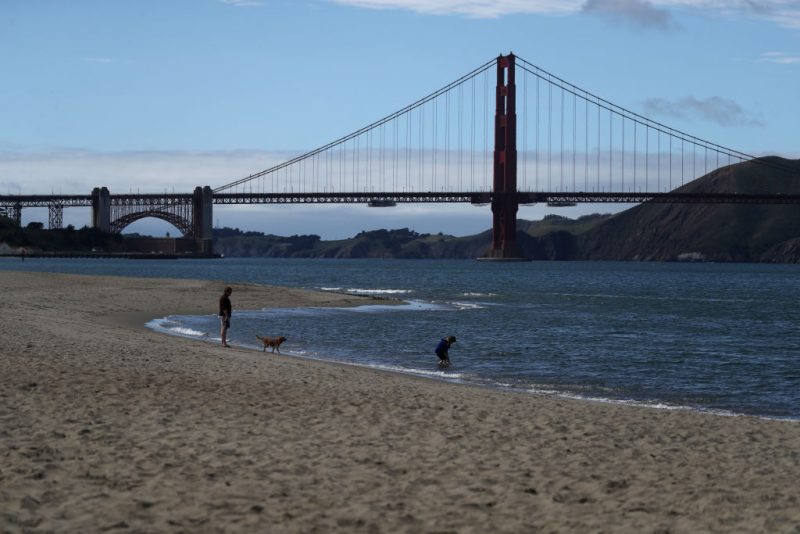 SAN FRANCISCO, CALIFORNIA - MARCH 30: The beach at Crissy Field is nearly empty on March 30, 2020 in San Francisco, California. Officials in seven San Francisco Bay Area counties have announced plans to extend the shelter in place order until May 1. (Photo by Justin Sullivan/Getty Images)