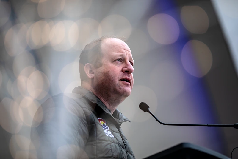 BOULDER, CO - MARCH 22: Colorado Governor Jared Polis speaks at a day of remembrance event on March 22, 2022 in Boulder, Colorado. The event took place on the anniversary of a mass shooting at a King Soopers grocery store in Boulder that left ten people dead. (Photo by Chet Strange/Getty Images)