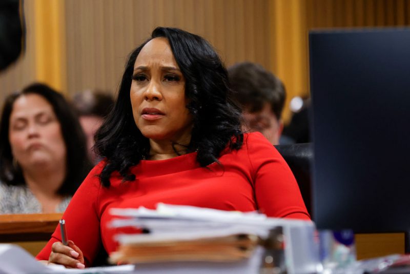 ATLANTA, GA - MARCH 01: Fulton County District Attorney Fani Willis looks on during a hearing in the case of the State of Georgia v. Donald John Trump at the Fulton County Courthouse on March 1, 2024, in Atlanta, Georgia. The hearing is to determine whether Fulton County District Attorney Fani Willis should be removed from the case because of a relationship with Nathan Wade, special prosecutor she hired in the election interference case against former President Donald Trump. (Photo by Alex Slitz-Pool/Getty Images)