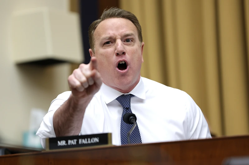 WASHINGTON, DC - DECEMBER 05: U.S. Rep. Pat Fallon (R-TX) gets into a heated exchange with U.S. Secret Service Acting Director Ronald Rowe Jr. during a hearing of the House Task Force on the Attempted Assassination of Donald J. Trump at the Rayburn House Office Building on December 05, 2024 in Washington, DC. The task force is investigating the assassination attempts on President-elect Donald J. Trump, in Butler, Pennsylvania, on July 13, 2024, and West Palm Beach, Florida, on September 15, 2024. (Photo by Samuel Corum/Getty Images)