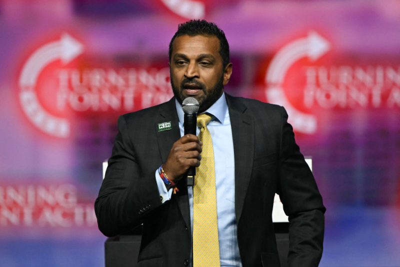 Former Chief of Staff to the United States Secretary of Defense Kash Patel speaks during a Turning Point Action 'United for Change' campaign rally for former US President and Republican presidential candidate Donald Trump in Las Vegas, Nevada, on October 24, 2024. (Photo by Patrick T. Fallon / AFP) (Photo by PATRICK T. FALLON/AFP via Getty Images)