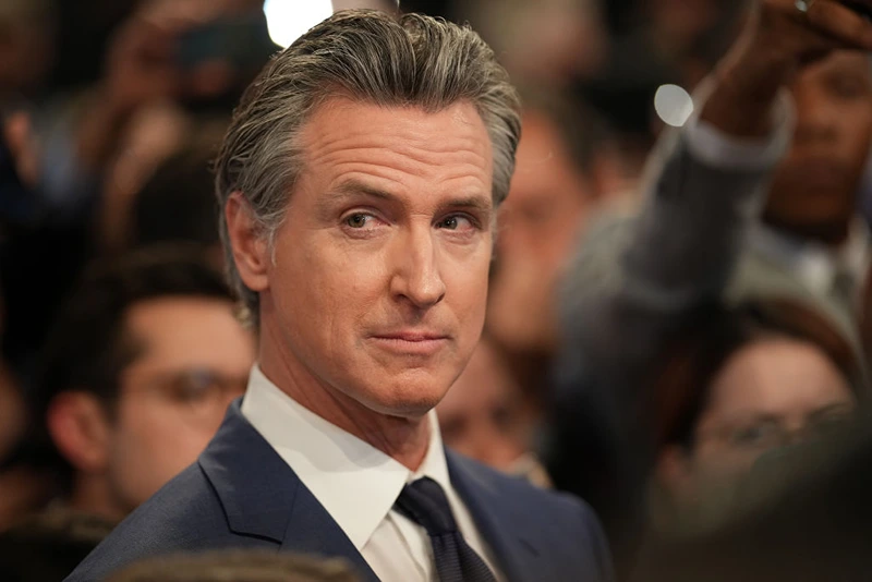 ATLANTA, GEORGIA - JUNE 27: Gov. Gavin Newsom (D-CA) speaks to reporters in the spin room following the CNN Presidential Debate between U.S. President Joe Biden and Republican presidential candidate, former U.S. President Donald Trump at the McCamish Pavilion on the Georgia Institute of Technology campus on June 27, 2024 in Atlanta, Georgia. President Biden and former President Trump are faced off in the first presidential debate of the 2024 campaign. (Photo by Andrew Harnik/Getty Images)