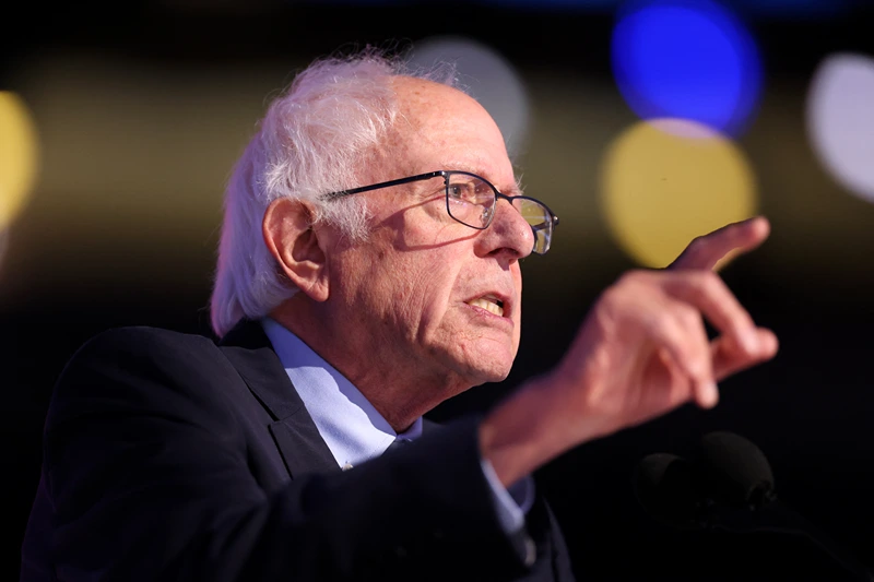 TOPSHOT - US Senator Bernie Sanders, Independent from Vermont, speaks on the second day of the Democratic National Convention (DNC) at the United Center in Chicago, Illinois, on August 20, 2024. Vice President Kamala Harris will formally accept the party's nomination for president at the DNC which runs from August 19-22 in Chicago. (Photo by CHARLY TRIBALLEAU / AFP) (Photo by CHARLY TRIBALLEAU/AFP via Getty Images)