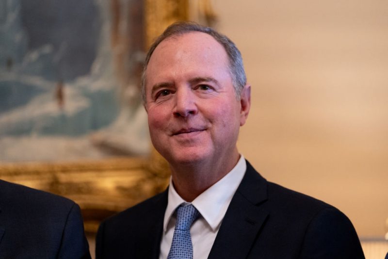 US Senator-elect Adam Schiff (D-CA) looks on during a photo opportunity as Senate Majority Leader Chuck Schumer, Democrat of New York, welcomes newly-elected Democratic senators in his office at the US Capitol in Washington, DC, on November 12, 2024. (Photo by Allison ROBBERT / AFP) (Photo by ALLISON ROBBERT/AFP via Getty Images)