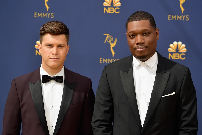 Colin Jost (L) and Michael Che attend the 70th Emmy Awards at Microsoft Theater on September 17, 2018 in Los Angeles, California. (Photo by Matt Winkelmeyer/Getty Images)