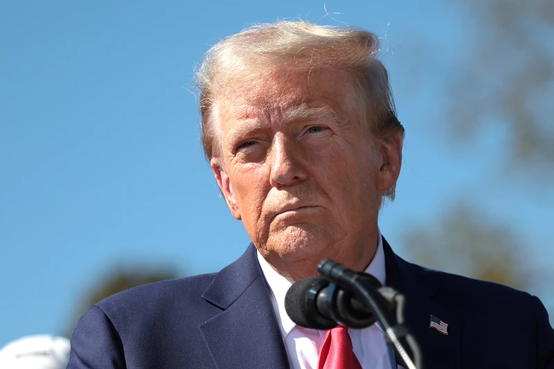 Republican presidential nominee, former U.S. President Donald Trump, delivers remarks as he visits a neighborhood affected by Hurricane Helene on October 21, 2024 in Swannanoa, North Carolina. Trump is campaigning throughout North Carolina today as he and Democratic presidential nominee, U.S. Vice President Kamala Harris continue to campaign in battleground swing states ahead of the November 5th election. (Photo by Win McNamee/Getty Images)