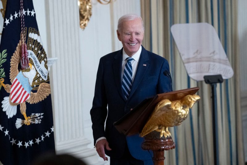 US President Joe Biden arrives to speak at a reception for new Democratic members of Congress at the State Dining Room of the White House in Washington, DC on January 5, 2025. (Photo by Chris Kleponis / AFP) (Photo by CHRIS KLEPONIS/AFP via Getty Images)