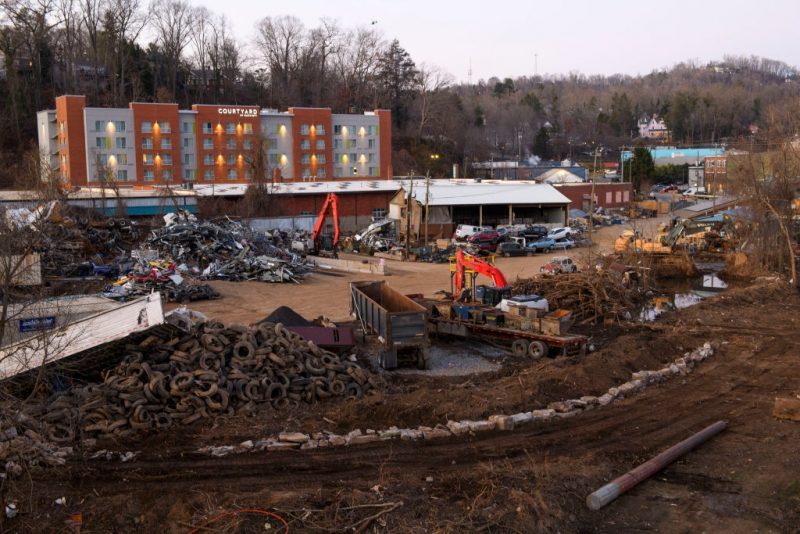 ASHEVILLE, NORTH CAROLINA - DECEMBER 23: Debris from Hurricane Helene is seen on December 23, 2024 in the Biltmore Village across from the Biltmore Estate in Asheville, North Carolina. (Photo by Melissa Sue Gerrits/Getty Images)