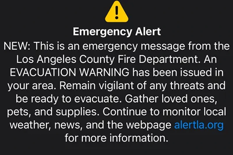 An alert was mistakenly sent by the Los Angeles County Fire Department to Los Angeles County residents on Thursday.