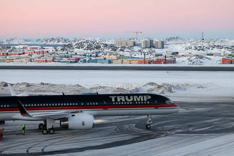 An aircraft alledgedly carrying US businessman Donald Trump Jr. arrives in Nuuk, Greenland on January 7, 2025. Donald Trump Jr's plane landed in Nuuk, Greenland, where he is making a short private visit, weeks after his father, US President-elect Donald Trump, suggested Washington annex the autonomous Danish territory. (Photo by Emil STACH / Ritzau Scanpix / AFP) / Denmark OUT (Photo by EMIL STACH/Ritzau Scanpix/AFP via Getty Images)