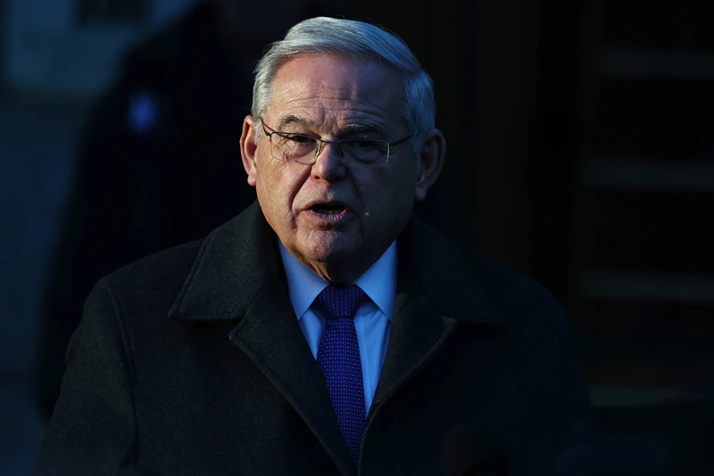 Former Sen. Bob Menendez (D-NJ) gives a brief statement after sentencing at Manhattan Federal Court on January 29, 2025 in New York City. Menendez, who was found guilty on bribery and corruption charges last year, was sentenced to 11 years in prison. His co-defendant Fred Daibes was sentenced to seven years in prison and fined $1.75 million. A second co-defendant, Wael Hana, was sentenced to more than eight years in prison and fined $1.3 million. (Photo by Michael M. Santiago/Getty Images)