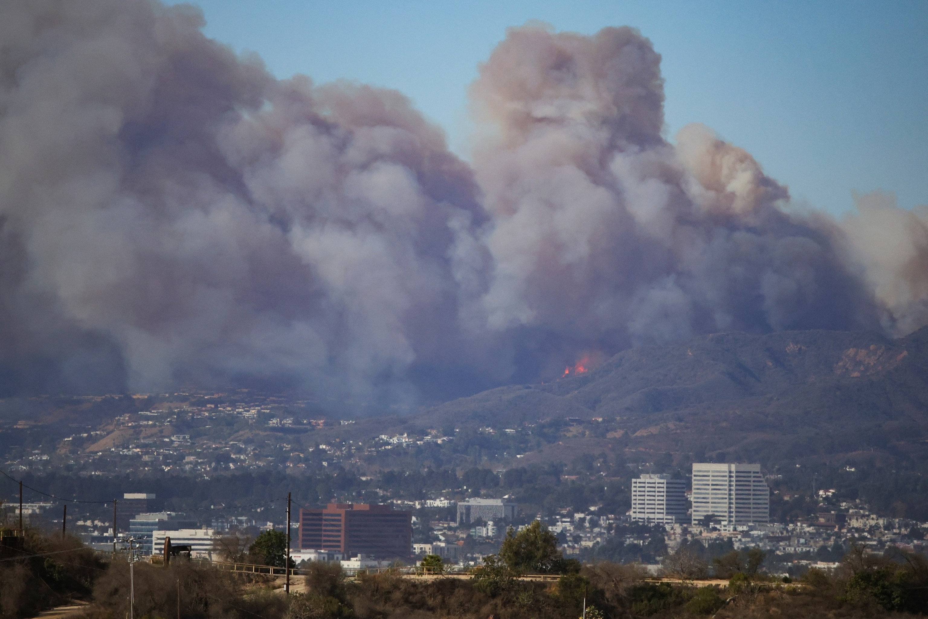 PHOTO: A wildfire burns near Pacific Palisades on the west side of Los Angeles