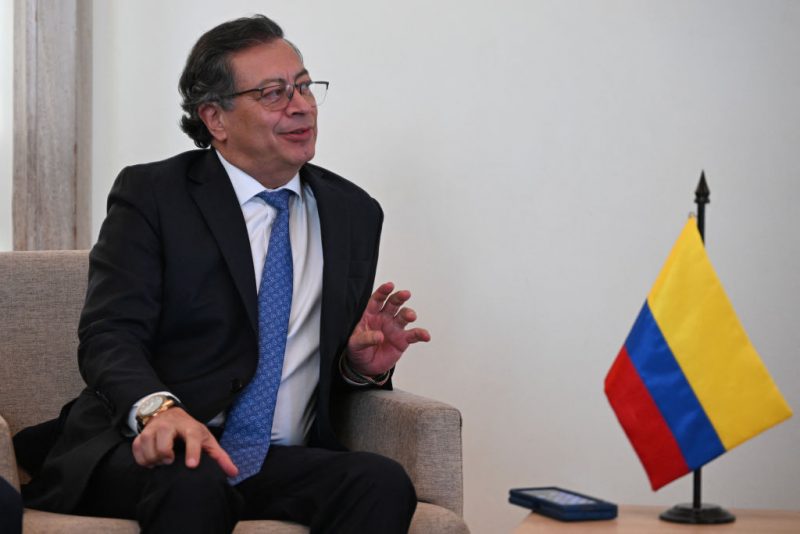 Colombia's President Gustavo Petro speaks during a meeting with Uruguay's President-elect Yamandu Orsi (not depicted) in Montevideo on December 4, 2024. Petro is in Uruguay to award former president and leftist ally Jose "Pepe" Mujica with Colombia's highest honor, the Cruz de Boyaca. (Photo by Eitan ABRAMOVICH / AFP) (Photo by EITAN ABRAMOVICH/AFP via Getty Images)