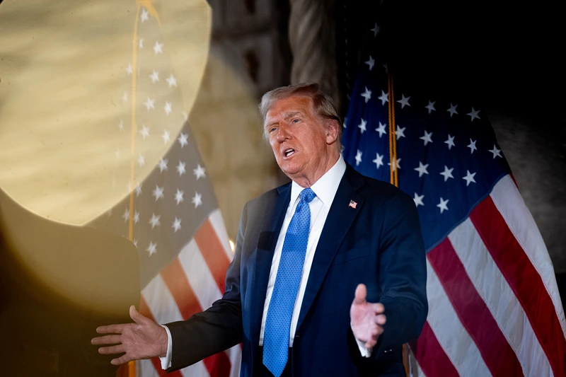 PALM BEACH, FLORIDA - DECEMBER 16: U.S. President-elect Donald Trump speaks at a news conference at Trump's Mar-a-Lago resort on December 16, 2024 in Palm Beach, Florida. In a news conference that went over an hour, Trump announced that SoftBank will invest over $100 billion in projects in the United States including 100,000 artificial intelligence related jobs and then took questions on Syria, Israel, Ukraine, the economy, cabinet picks, and many other topics. (Photo by Andrew Harnik/Getty Images)