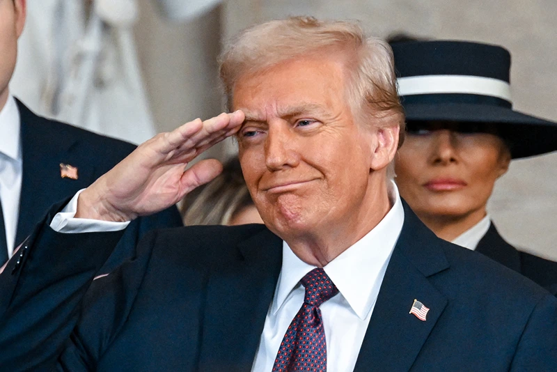 President Donald Trump and Melania Trump during the inauguration of Donald Trump as the 47th president of the United States takes place inside the Capitol Rotunda of the U.S. Capitol building in Washington, D.C., Monday, January 20, 2025. It is the 60th U.S. presidential inauguration and the second non-consecutive inauguration of Trump as U.S. president. (Photo by Kenny Holston/The New York Times / AFP) (Photo by KENNY HOLSTON/THE NEW YORK TIMES/AFP via Getty Images)