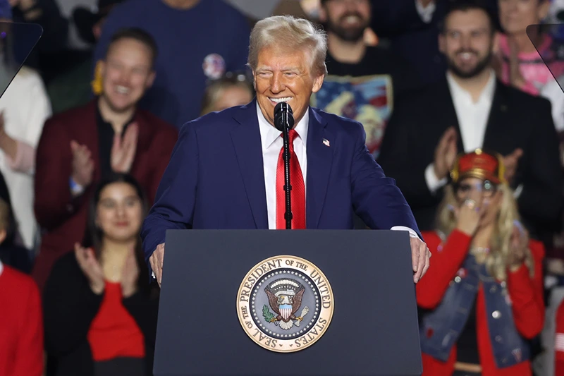 U.S. President Donald Trump speaks at a rally at Circa Resort & Casino on January 25, 2025 in Las Vegas, Nevada. The event focused on Trump’s first week in office, including his proposed policy to eliminate taxes on tips for service industry employees. (Photo by Ian Maule/Getty Images)