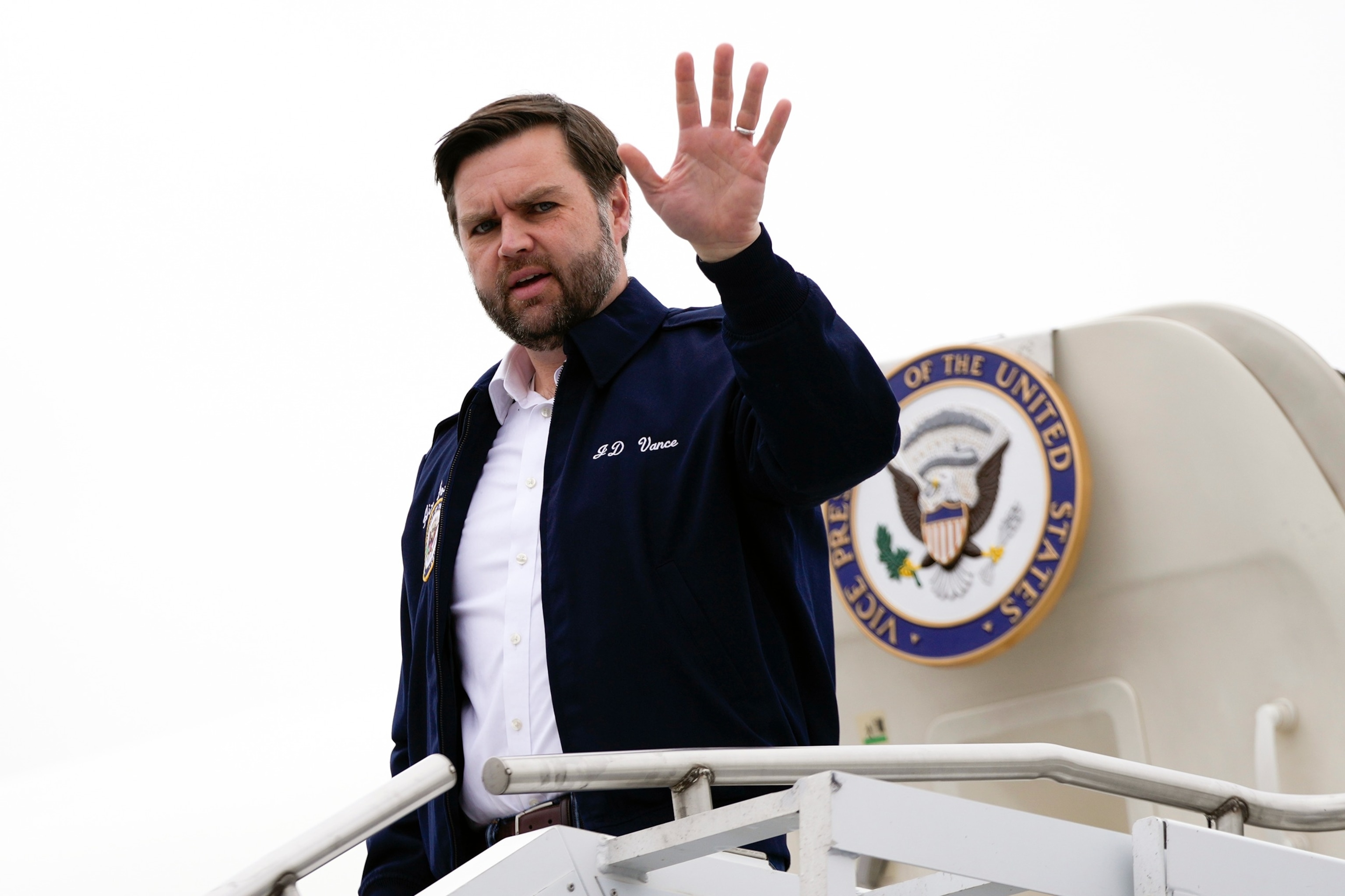 PHOTO: Vice President JD Vance walks from Air Force Two as he arrives at Tri-Cities Airport, Jan. 27, 2025, in Blountville, Tenn. 