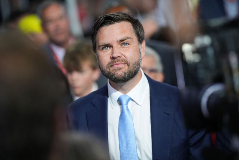 MILWAUKEE, WISCONSIN - JULY 15: Trump's pick for Vice President, U.S. Sen. J.D. Vance (R-OH) arrives on the first day of the Republican National Convention at the Fiserv Forum on July 15, 2024 in Milwaukee, Wisconsin. Delegates, politicians, and the Republican faithful are in Milwaukee for the annual convention, concluding with former President Donald Trump accepting his party's presidential nomination. The RNC takes place from July 15-18. (Photo by Andrew Harnik/Getty Images)