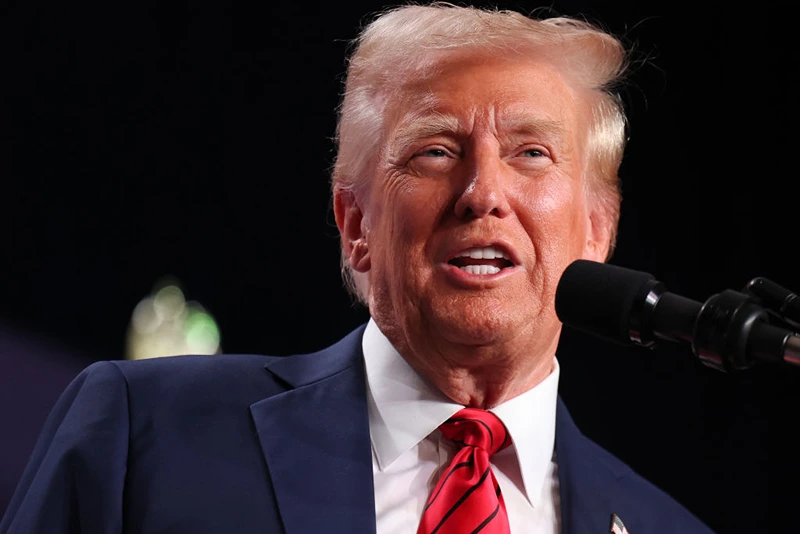 DORAL, FLORIDA - JANUARY 27: President Donald Trump addresses the 2025 Republican Issues Conference at the Trump National Doral Miami on January 27, 2025 in Doral, Florida. The three-day planning session was expected to lay out Trump's ambitious legislative agenda. (Photo by Joe Raedle/Getty Images)