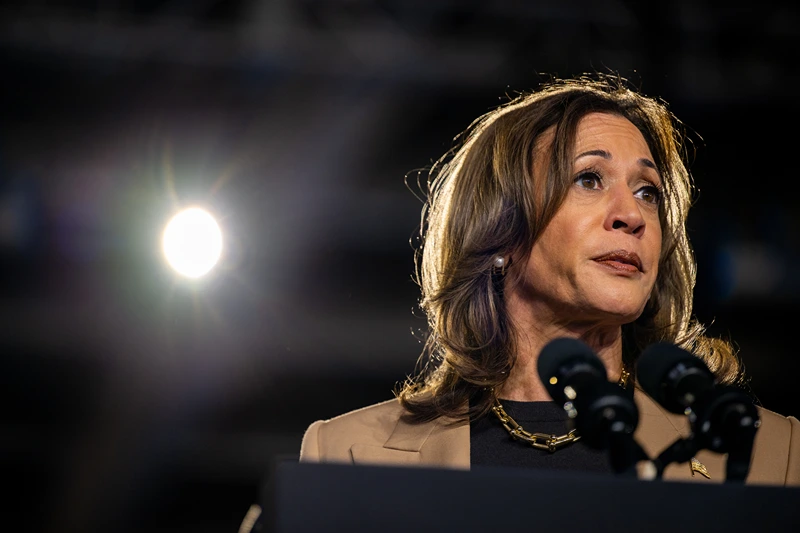 CHANDLER, ARIZONA - OCTOBER 10: Democratic presidential nominee, Vice President Kamala Harris pauses while speaking during a campaign rally at the Rawhide Event Center on October 10, 2024 in Chandler, Arizona. Vice President Harris continues campaigning against Republican presidential nominee, former U.S. President Donald Trump in battleground swing states ahead of the November 5 presidential election. Trump currently has a 2% lead ahead of Harris in the Arizona polls. (Photo by Brandon Bell/Getty Images)