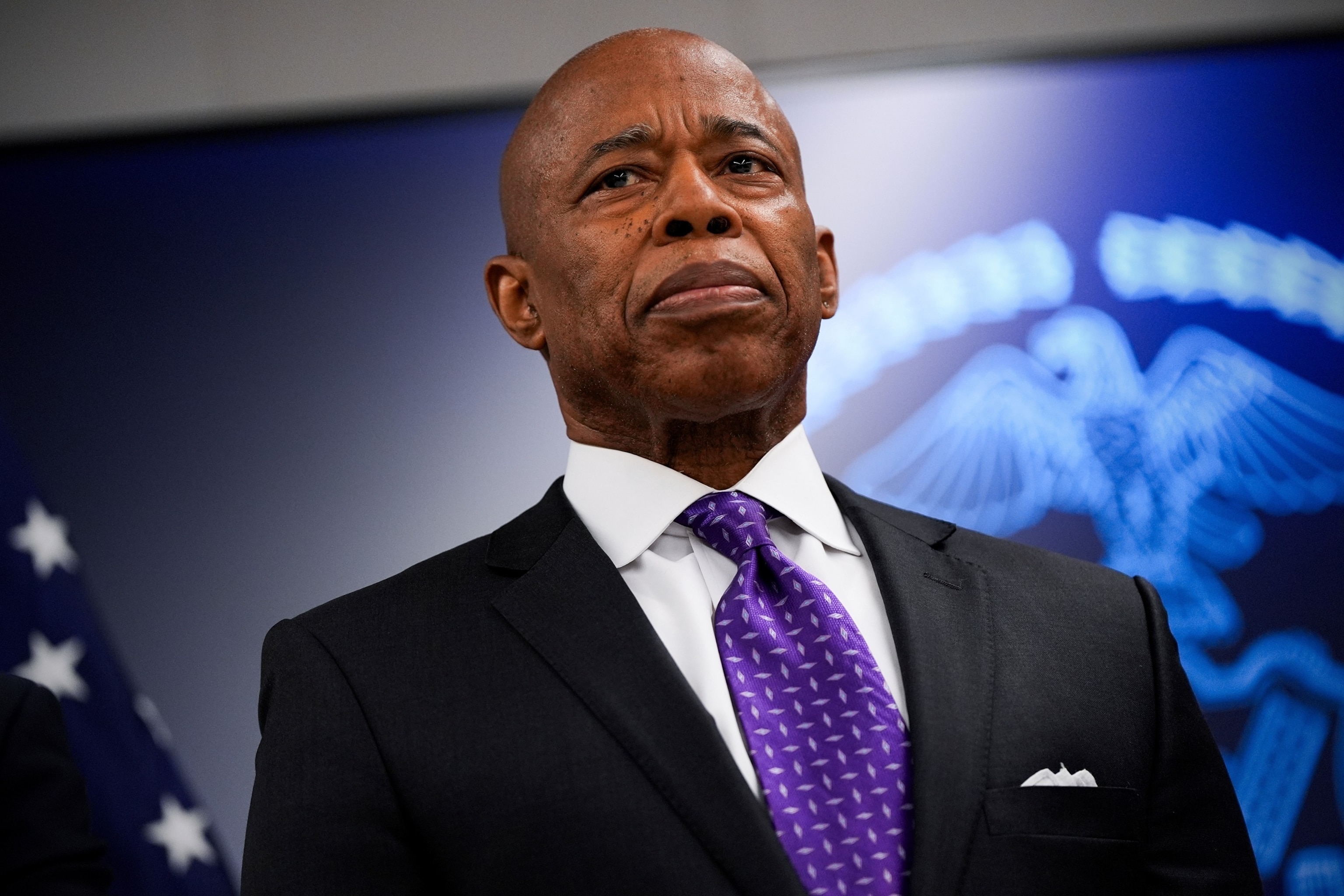 PHOTO: New York City Mayor Eric Adams attends an event at the NYPD's 40th precinct, Feb. 20, 2025, in the Bronx borough of New York City. 