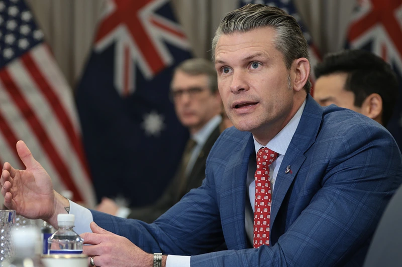 U.S. Secretary of Defense Pete Hegseth speaks to members of the press during a bilateral meeting with Australian Deputy Prime Minister and Defense Minister Richard Marles at the Pentagon on February 7, 2025 in Arlington, Virginia. Marles is on a visit in Washington to meet with Secretary Hegseth, other Trump administration officials, and U.S. Congressional members. (Photo by Alex Wong/Getty Images)