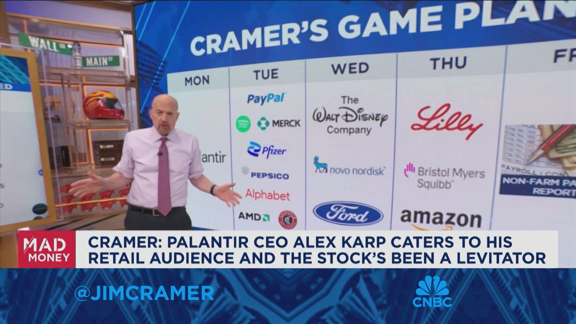 Palantir CEO caters to his retail audience and the stock's been a levitator, says Jim Cramer