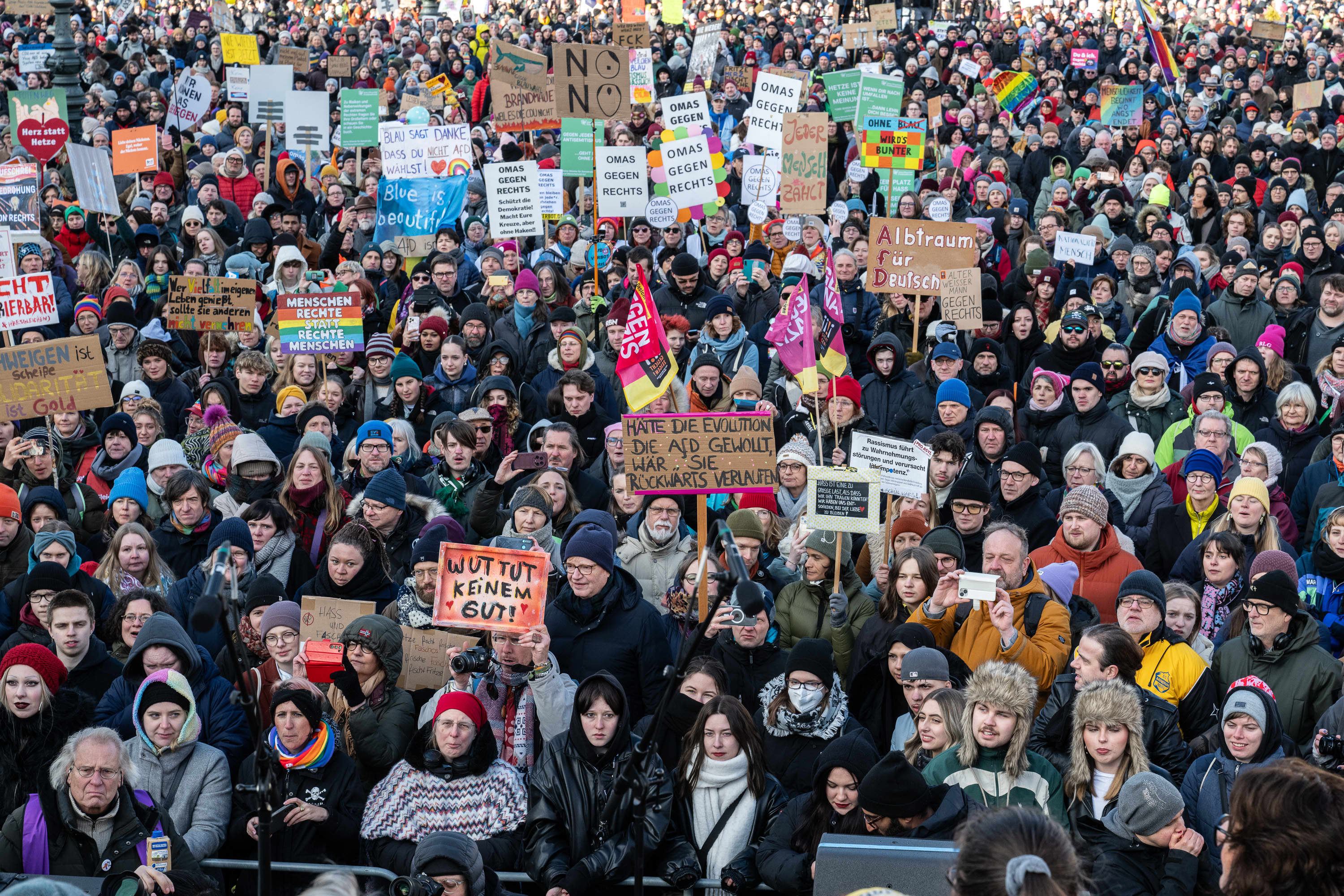 Tens of thousands protest advances made by the AfD on Feb. 16, 2025 in Berlin, Germany ahead of the federal election. 