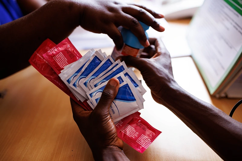 Lubrication, condoms, and PrEP are given to a transgender sex worker at a LGBTQ sympathetic clinic on April 17, 2023 in Kampala, Uganda. The Ugandan parliament recently revisited the country's anti-gay bill and voted on a law that provides harsher sentences for people maintaining homosexual relations. (Photo by Luke Dray/Getty Images)