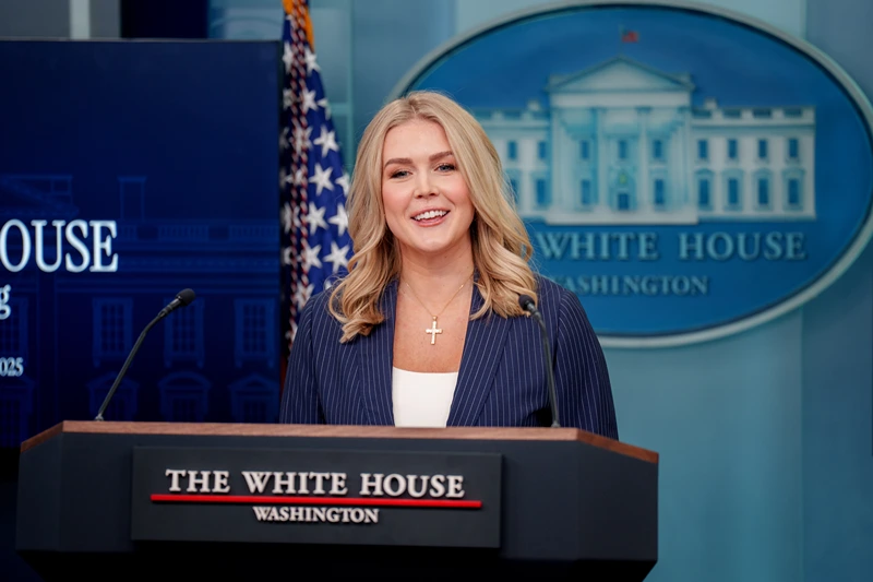 WASHINGTON, DC - FEBRUARY 12: White House Press Secretary Karoline Leavitt speaks during the daily press briefing at the White House on February 12, 2025 in Washington, DC. Leavitt spoke on the prisoner release from Russia, the war in Ukraine, inflation, and took questions on other topics. (Photo by Andrew Harnik/Getty Images)