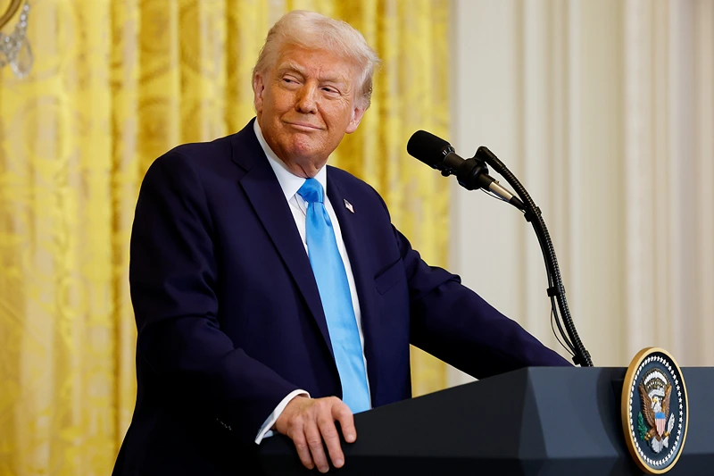 U.S. President Donald Trump attends a joint press conference with Israeli Prime Minister Benjamin Netanyahu in the East Room of the White House on February 04, 2025 in Washington, DC. Netanyahu is the first foreign leader to visit Trump since his return to the White House last month. (Photo by Anna Moneymaker/Getty Images)