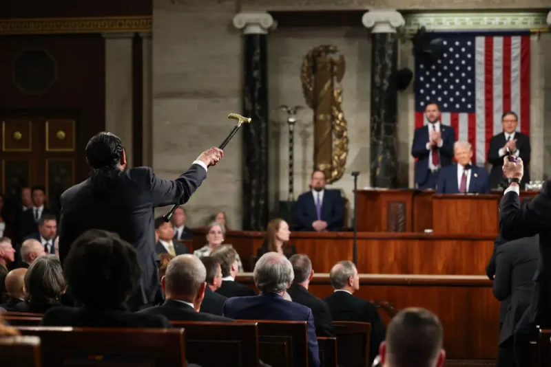 WASHINGTON, DC - MARCH 04: Rep. Al Green (D-TX) shouts out as U.S. President Donald Trump addresses a joint session of Congress at the U.S. Capitol on March 04, 2025 in Washington, DC. President Trump was expected to address Congress on his early achievements of his presidency and his upcoming legislative agenda. (Photo by Win McNamee/Getty Images)