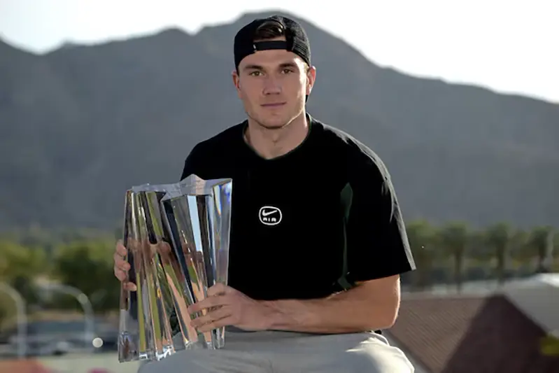 Jack Draper (GBR) holds the championship trophy after defeating Holger Rune (not pictured) in the final of the BNP Paribas Open at the Indian Well Tennis Garden. Jayne Kamin-Oncea-Imagn Images/File Photo