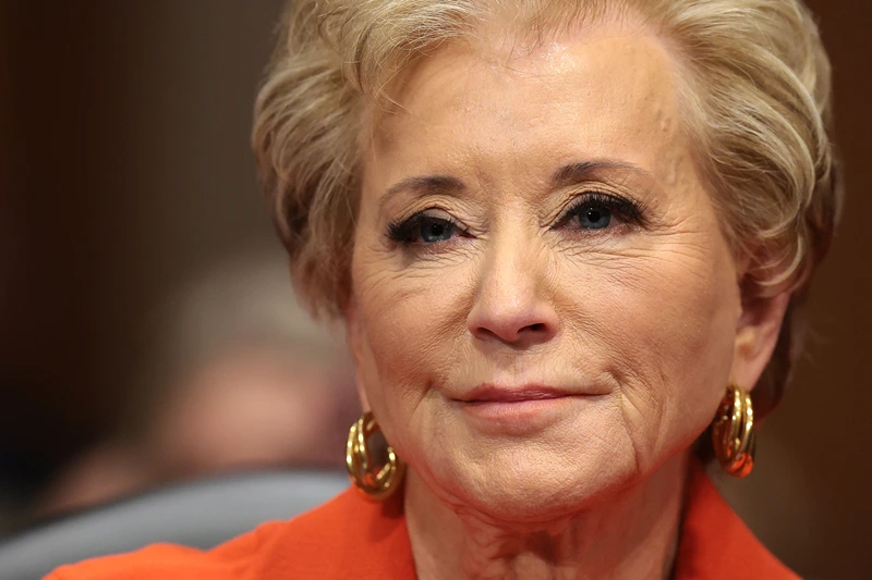 Linda McMahon, President Donald Trump’s nominee to be Secretary of Education, testifies during her Senate Health, Education, Labor and Pensions Committee confirmation hearing in the Dirksen Senate Office Building on February 13, 2025 in Washington, DC. McMahon, the former head of World Wrestling Entertainment, is under fire as Trump has announced he plans to eliminate the Department of Education and pass its function to the states. (Photo by Win McNamee/Getty Images)