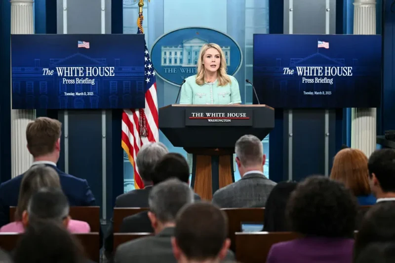 White House Press Secretary Karoline Leavitt speaks during the daily briefing in the Brady Briefing Room of the White House in Washington, DC, on March 11, 2025. (Photo by Mandel NGAN / AFP) (Photo by MANDEL NGAN/AFP via Getty Images)