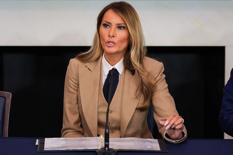 U.S. first lady Melania Trump speaks during a roundtable discussion on the "Take It Down Act" in the Mike Mansfield Room at the U.S. Capitol on March 03, 2025 in Washington, DC. The "Take It Down Act" expands protections for victims of non-consensual sharing of sexual images, covering AI-generated content including deepfake pornography. (Photo by Kayla Bartkowski/Getty Images)