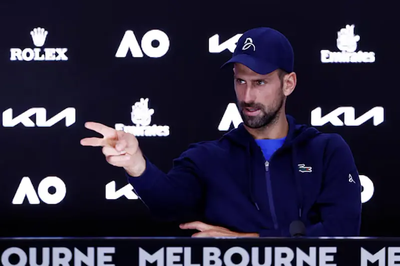 Serbia's Novak Djokovic gestures during a press conference after retiring from his semi final match against Germany's Alexander Zverev REUTERS/Kim Kyung-Hoon/File Photo